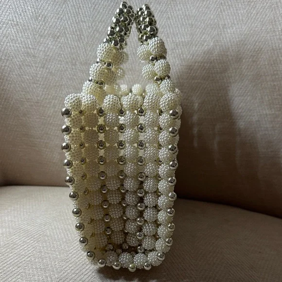 Evening Bag Madison West Silver and Pearl Beaded Mini Bag - Picture 5 of 8